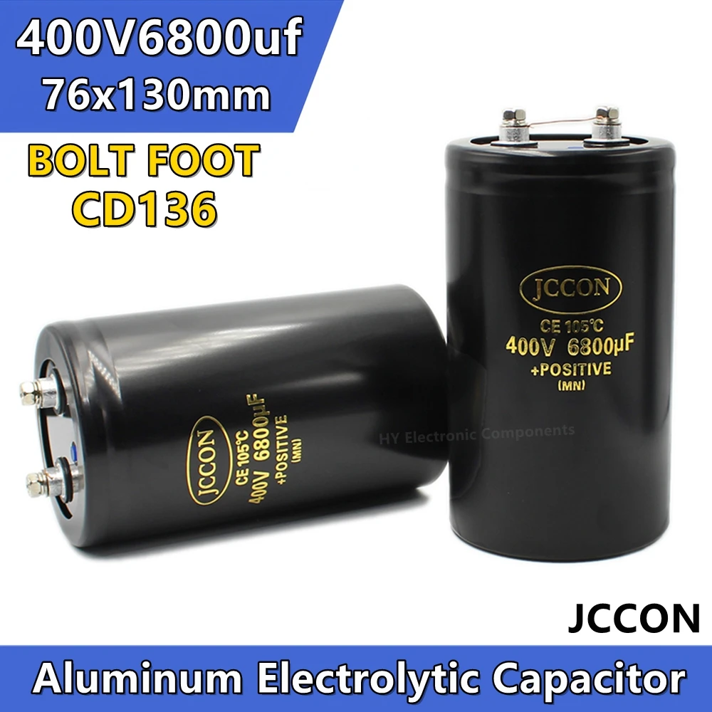 JCCON 400V6800UF 76x130mm Aluminum Bolt screw Audio Filtering Electrolytic Capacitor 105 ℃ CD136 Inverter Elevator Capacitors