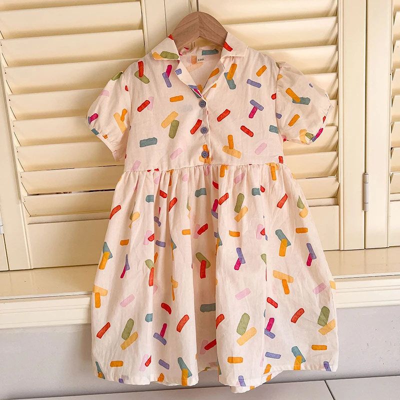2026 Brother Sister\'s Clothing Outfit for 1-10Y Boys\' Lapel Shirt Shorts 2pcs Girls Colorful Print Shirt Dress Siblings Suit