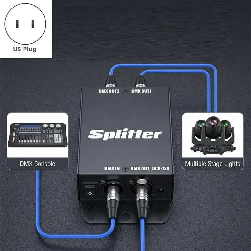 【HOT A69Z!】2 Branch Universal Splitter Amplifier Distributor For DMX Signals-2 Way Isolated US PLUG