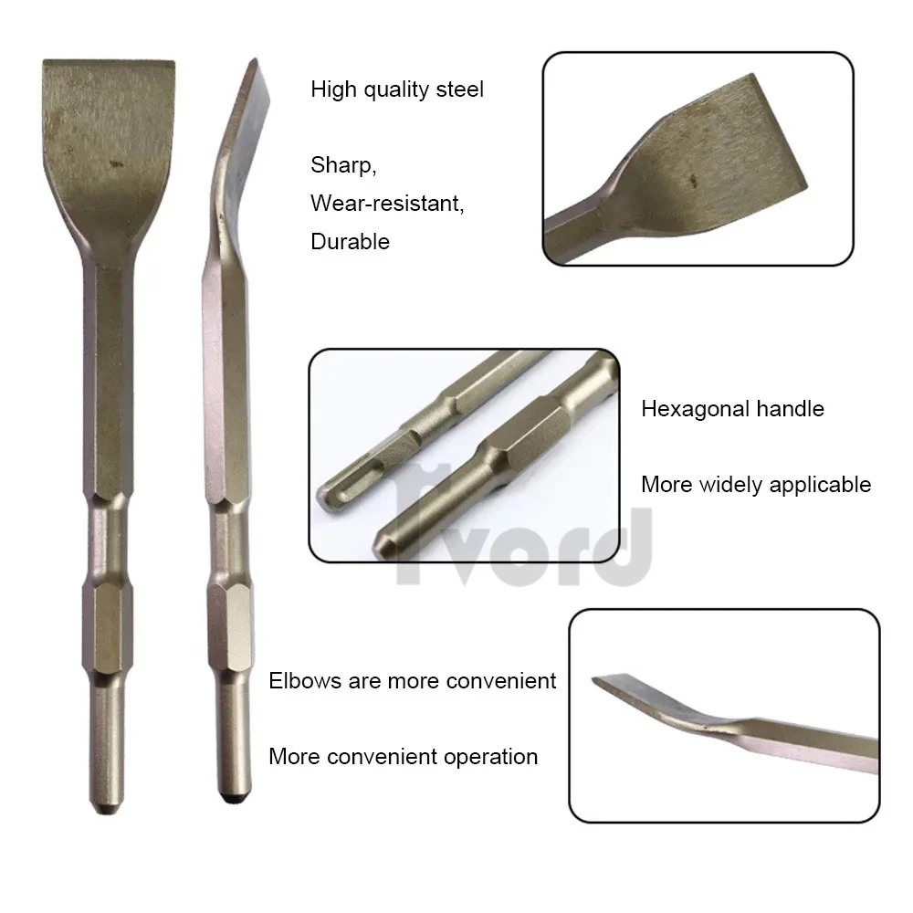1PC Electric Hammer Elbow Chisel 180/200/280mm Electric Hammer Impact Drill Bit Hexagonal/Round Handle Wall Piercing Flat Chisel