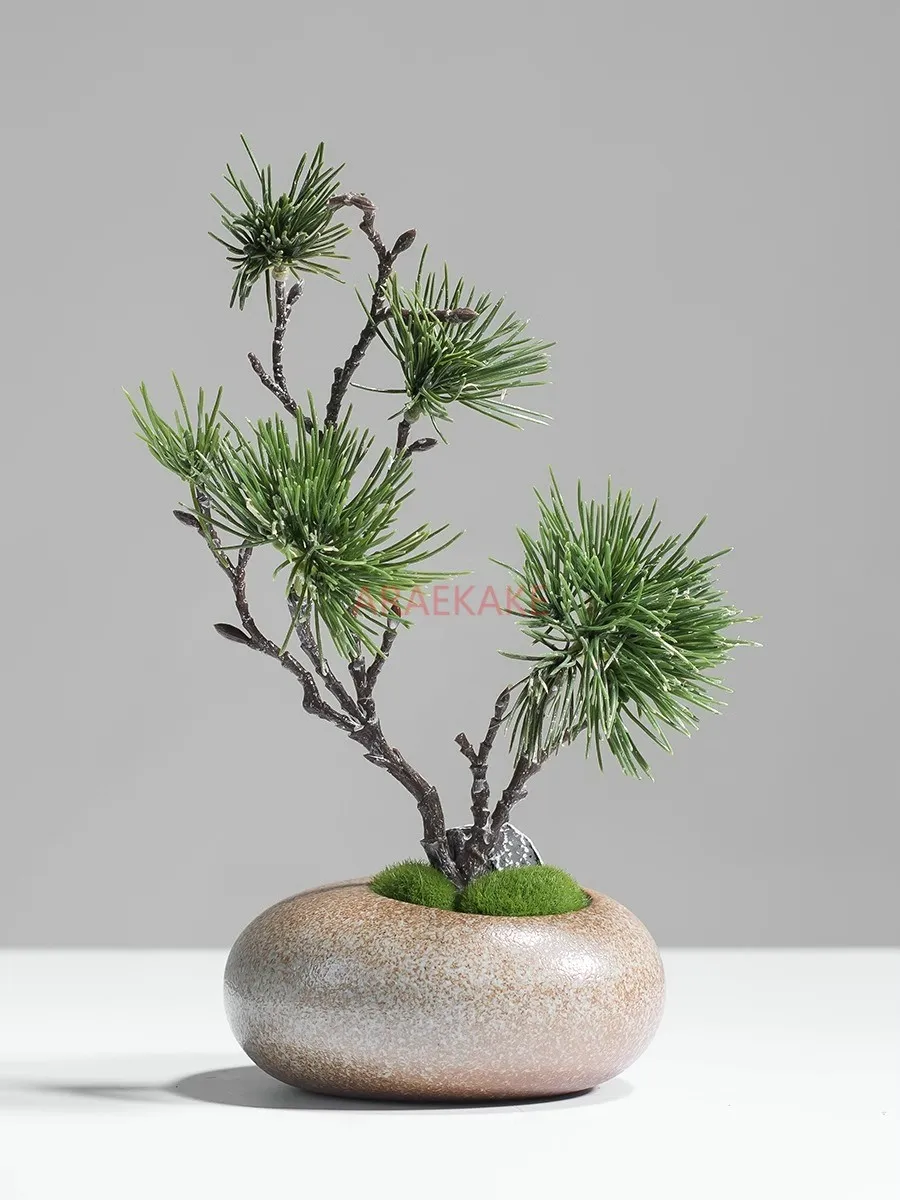 

Simulated Welcome Pine Bonsai Ornament Ceramic Vase Plants Living Room Desktop Decoration Fake Flowers