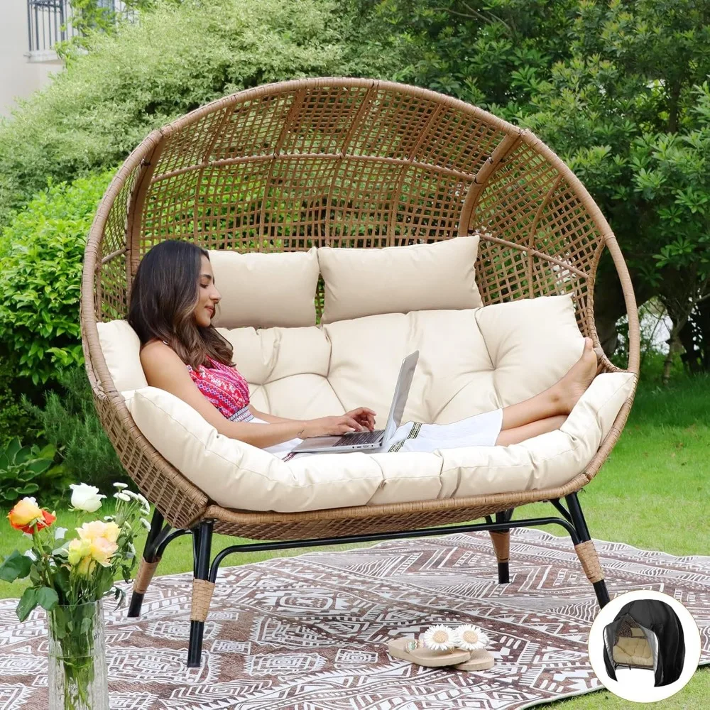 

Double Egg Chair Indoor Outdoor Stationary Oversized Thicken Padded Cushions,2 Person Eggs Loveseat Chairs, Egg Chair