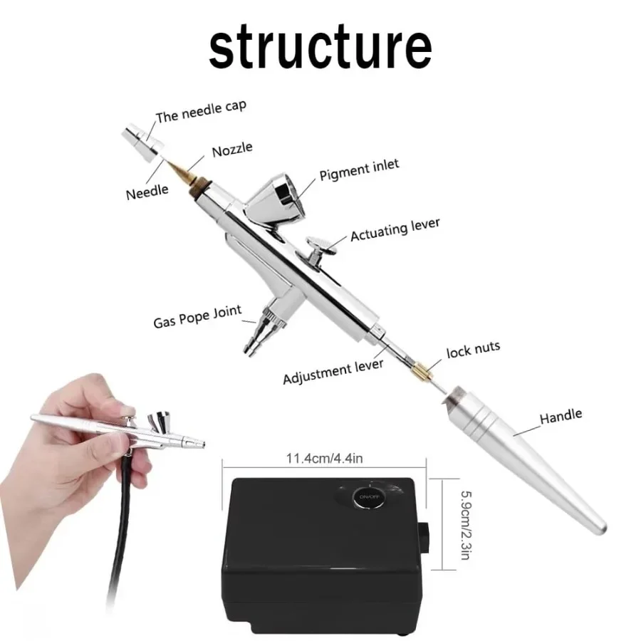Kit macchina per trucco aerografo con compressore d'aria aghi da 0,4 mm e ugello pistola a spruzzo d'aria per trucco bellezza cosmetica cura della pelle Ey