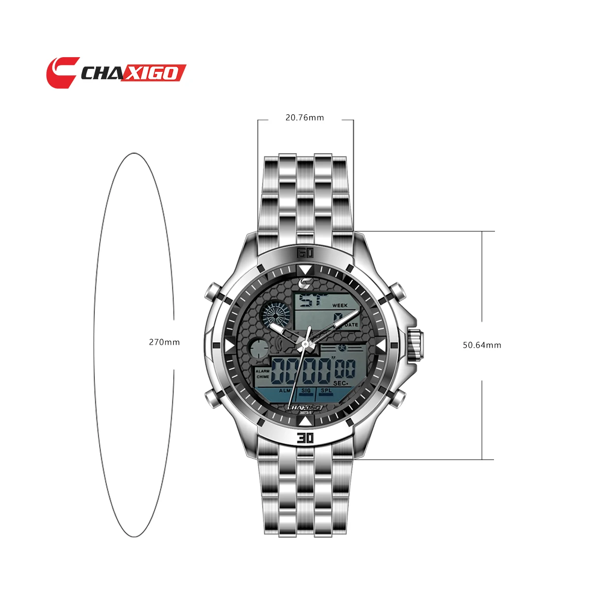 CHAXIGO-reloj electrónico de lujo para hombre, resistente al agua, resistente al desgaste, luminoso, de cuarzo, de acero inoxidable