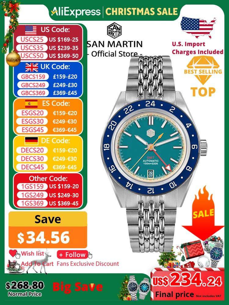 سان مارتن التصميم الأصلي موضة GMT 39.5 مللي متر ساعة رياضية رجالية اليابان NH34 أوتوماتيكية ميكانيكية مقاوم للماء 100 متر SN0116 Reloj