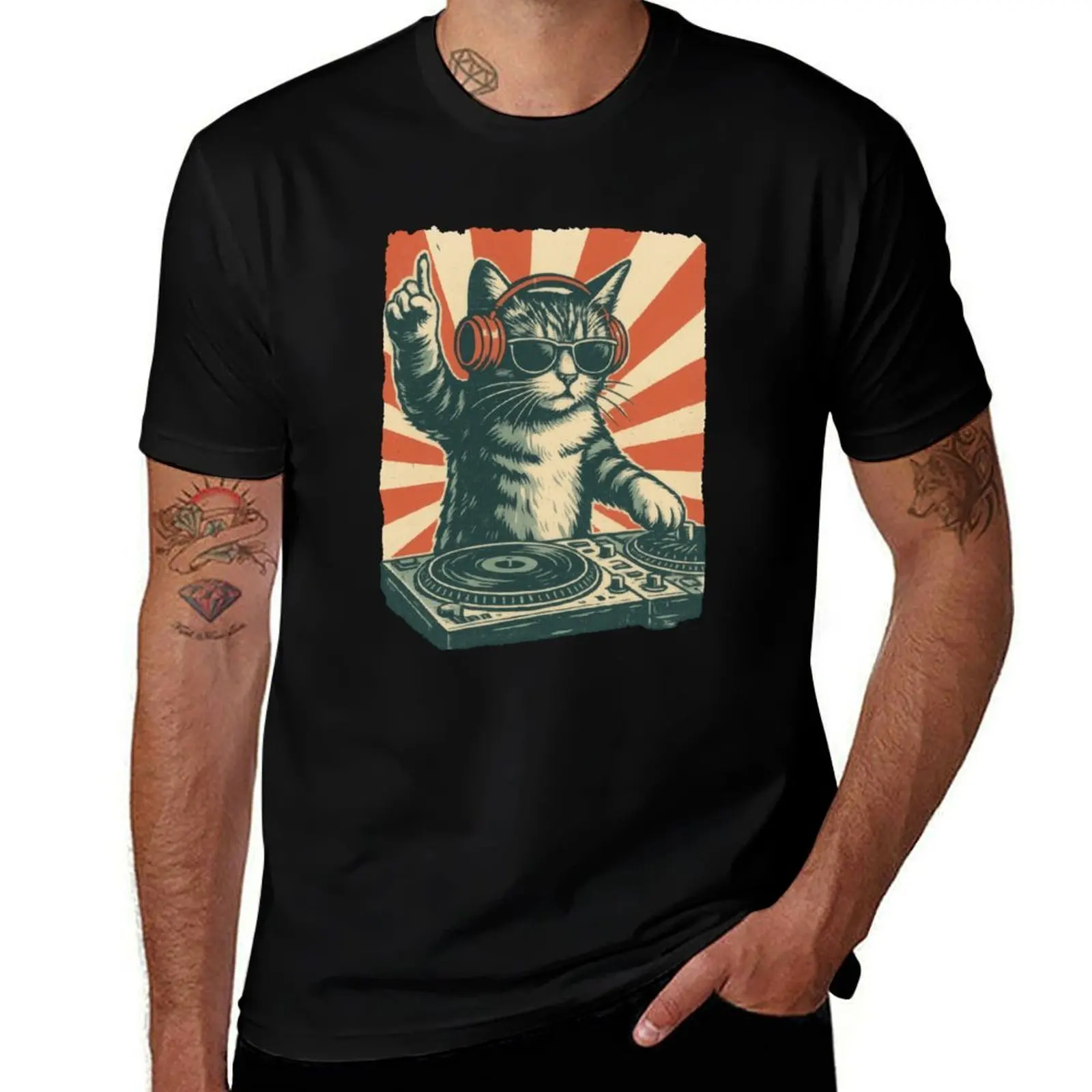 

Cool DJ Cat Vintage T-Shirt boys animal print Funny t-shirt funny t shirts for men