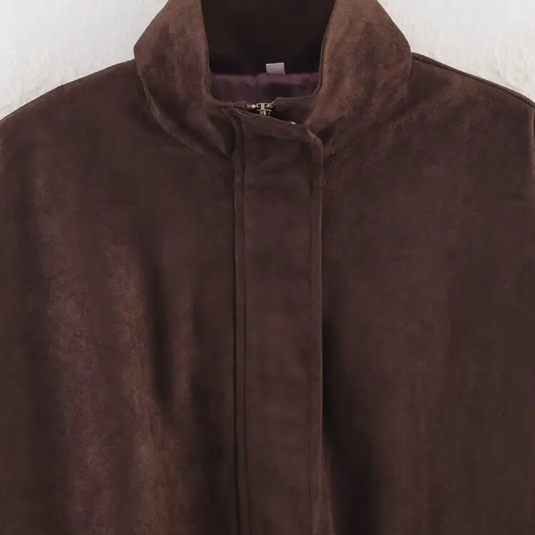 패셔너블한 레트로 또는 인조 가죽 재킷 여성용 루즈핏 가을 신상 슬레 JNLEAOG 폴리에스터 섬유 지퍼 클로저 코트