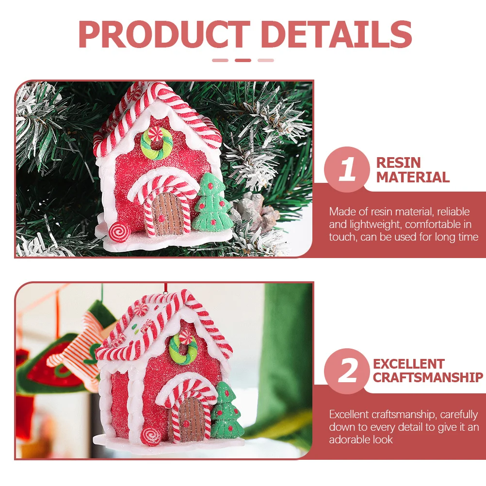 

2Pcs Christmas House Pendants Resin Xmas Tree Hanging Ornaments Party Decorations Indoor Hanging Holiday Decor
