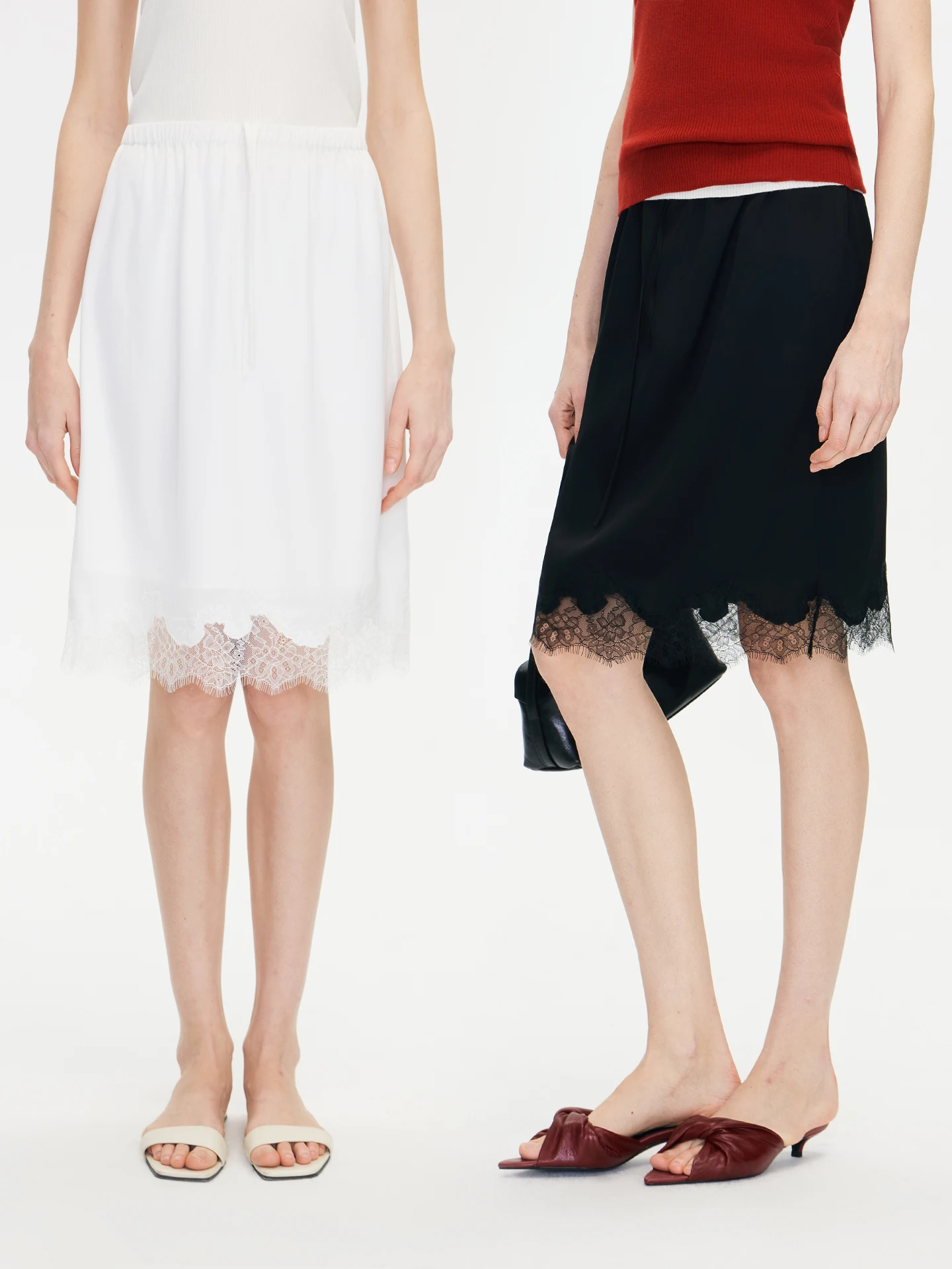 

River Smooth Acetate Satin Lace Panel Elastic Waist f Skirt Ci Commute Travel Par Outdoor Simple Sle