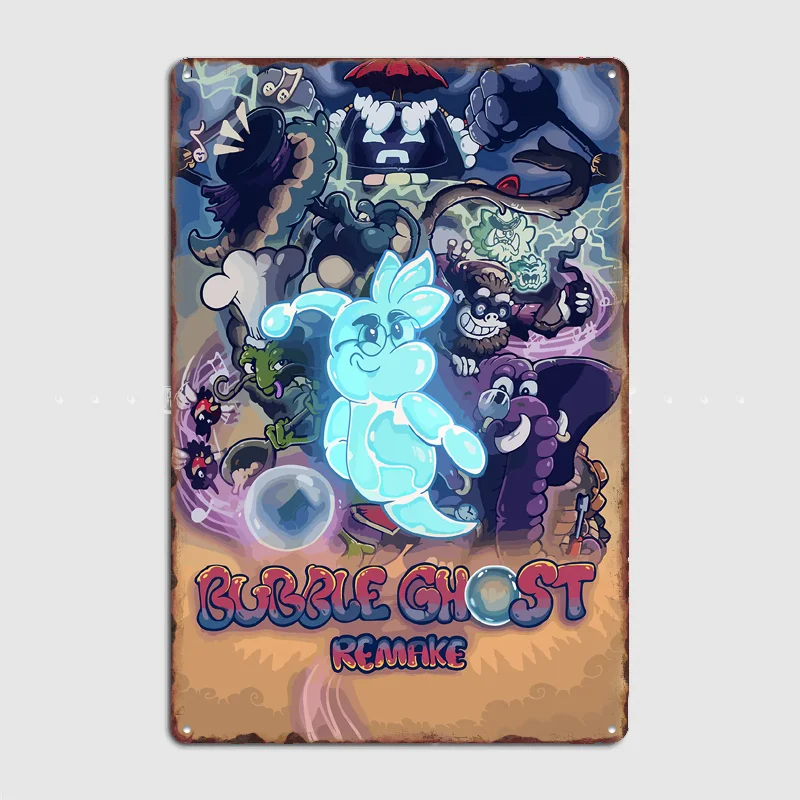 Bubble Ghost Remake Cartoon Cover Art Retro Poster Metal Posters Sign Indoor Outdoor Room Decoration Home Bar Decor Wall Decor