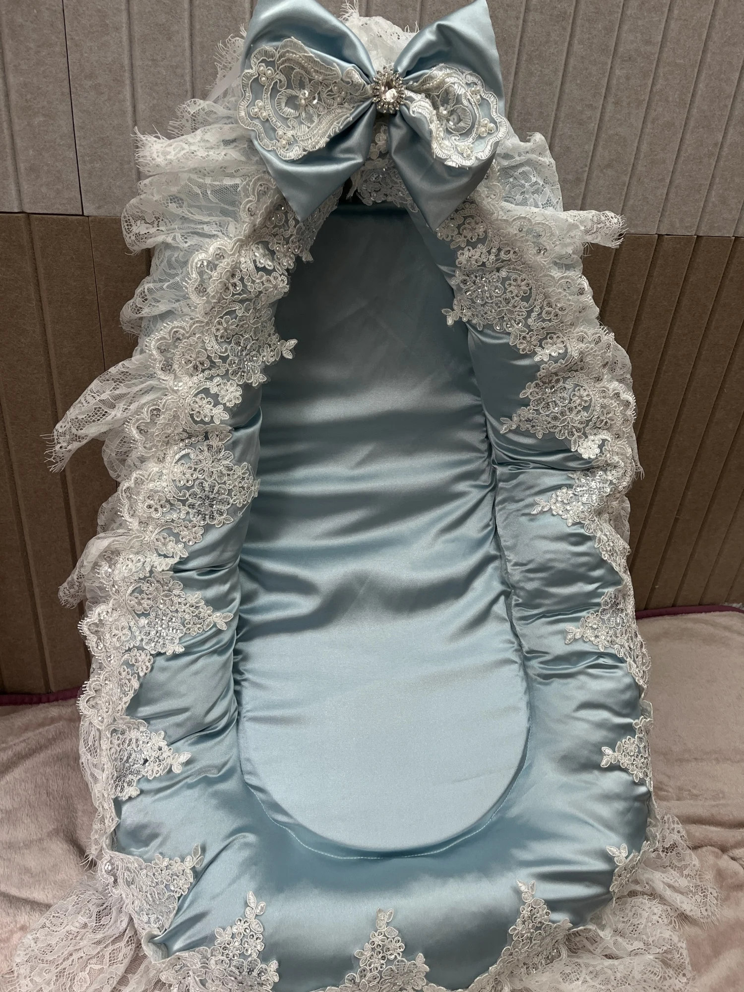 

Baby Luxury Lace Blue Crib Bedding Newborn Breathable Soft Portable Infant Nest Sleeping 0-24 Months Babies Essentials Gifts