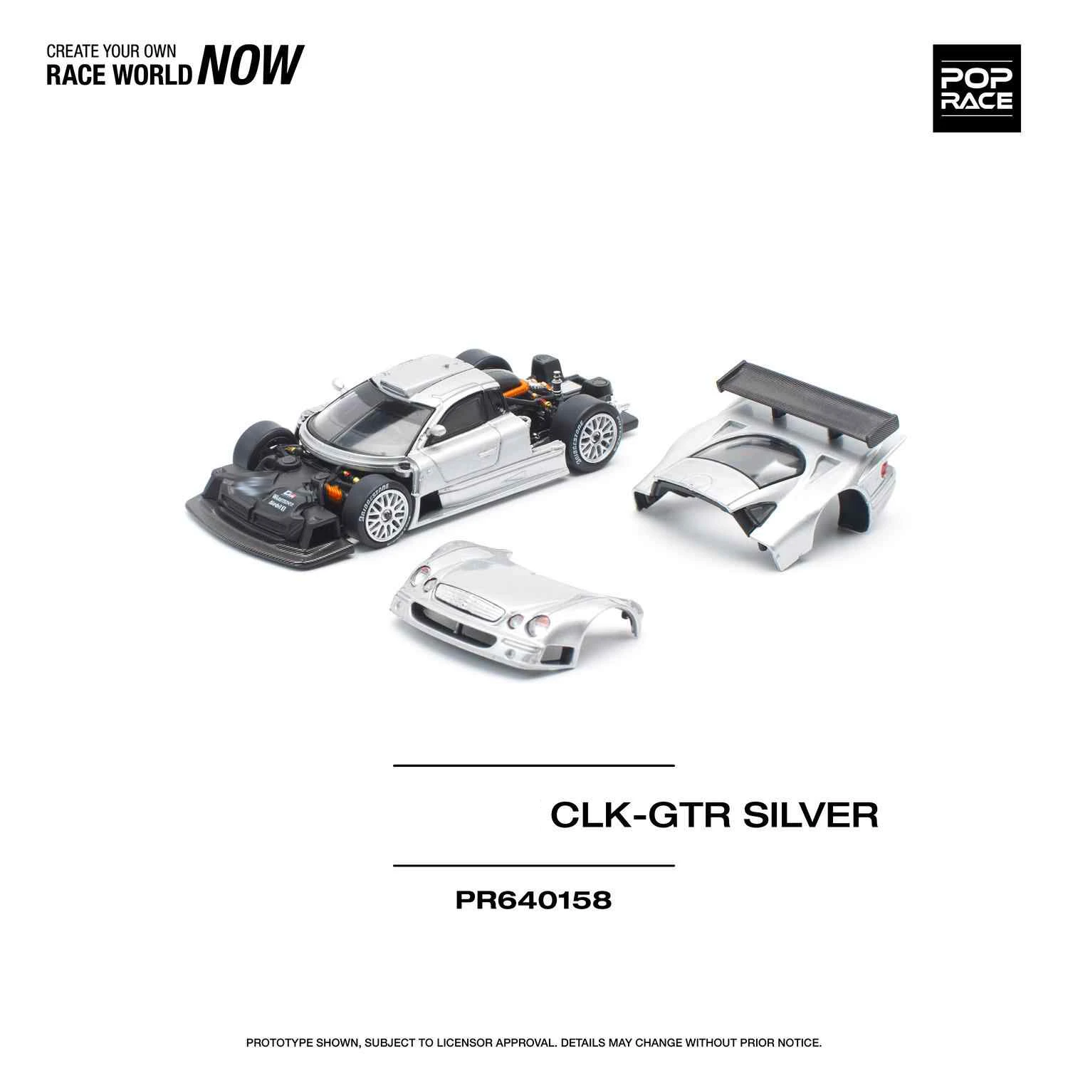 PreSale POP RACE 1:64 CLK GTR C297 Silver Diecast Diorama Car Model Toy