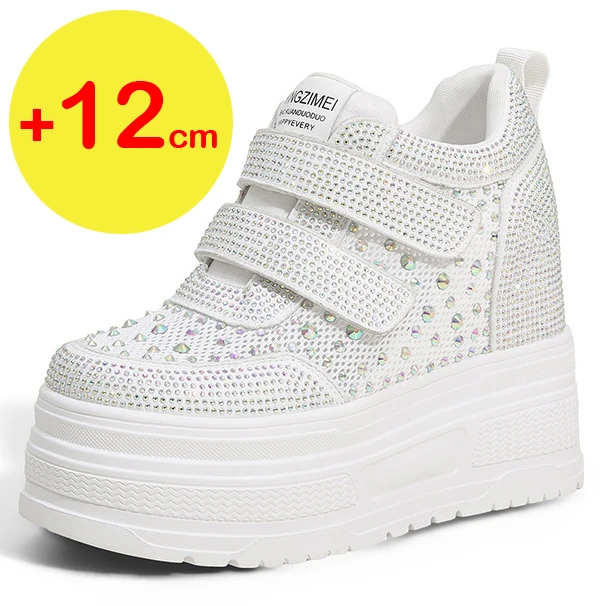 Thick Soled White Shoes for Women Summer New Versatile Breathable Hollow Mesh Casual Shoes 12CM Height Increasing Women's Shoes view 2