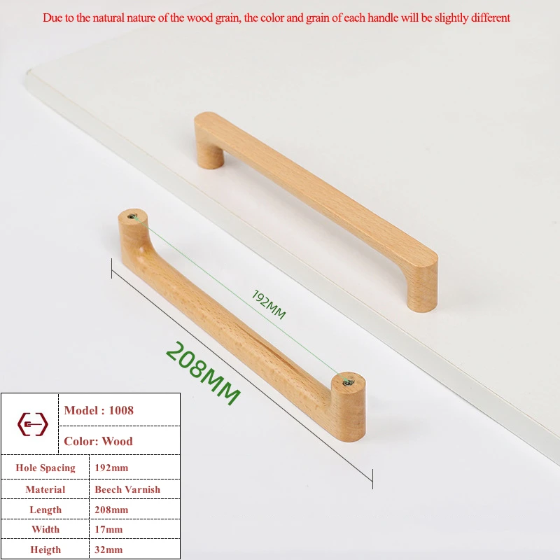 Nordische Holzmöbelgriffe aus Buchenholz, Küchenschrankgriffe, Kleiderschrank-, Schubladen- und Schrankknöpfe, solide Hardware-Zuggriffe – Detail 18