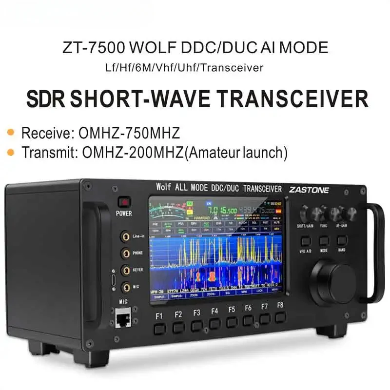 ZASTONE ZT7500 SDR Short Wave Transceiver HF LF 6M VHF UHF DDC DUC All Mode Mobile Radio 100W 0-750MHZ Receive Touch Screen