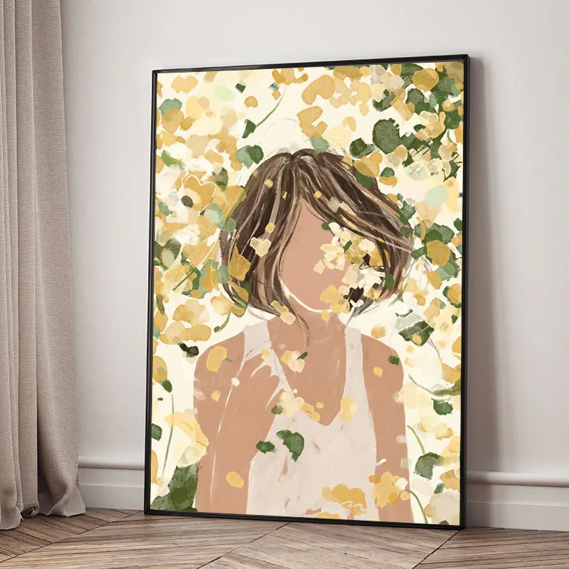 Boho Abstract Girl Flower Leaf Life Illustration Wall Art Canvas Painting Nordic Poster And Prints Picture For Living Room Decor