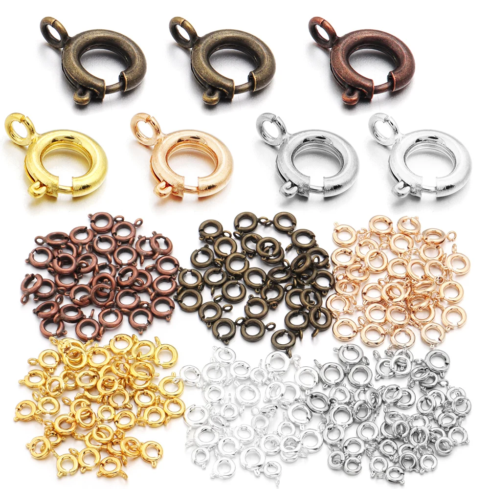 10Pcs Circle Spring Buttonr Copper Clasps Hooks End Connectors With Jump Ring for DIY Necklace Clasps Jewelry Making Accessories