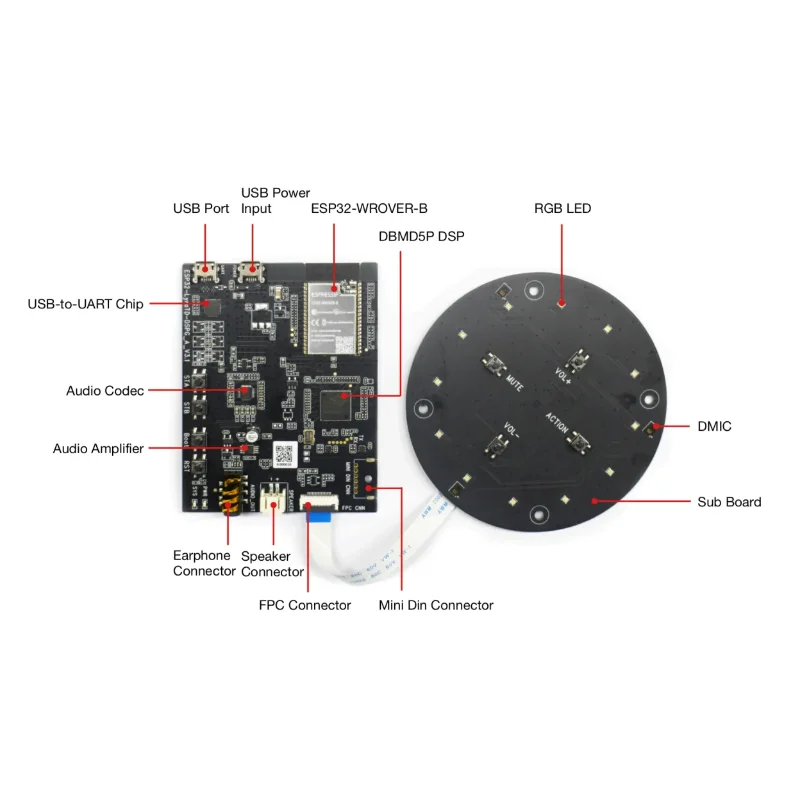 ESP32-LyraTD-DSPG Development Board, on-board ESP32-WROVER-B WiFi Bluetooth Module DSP AEC Function ESP32 Audio Evaluation Board