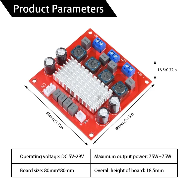 DC 5~29V Audio Amplifier CS8685H Digital Amplifier Board 2.0 Channel 75Wx2 Stereo Amplifier Module Home Theater Amplifier