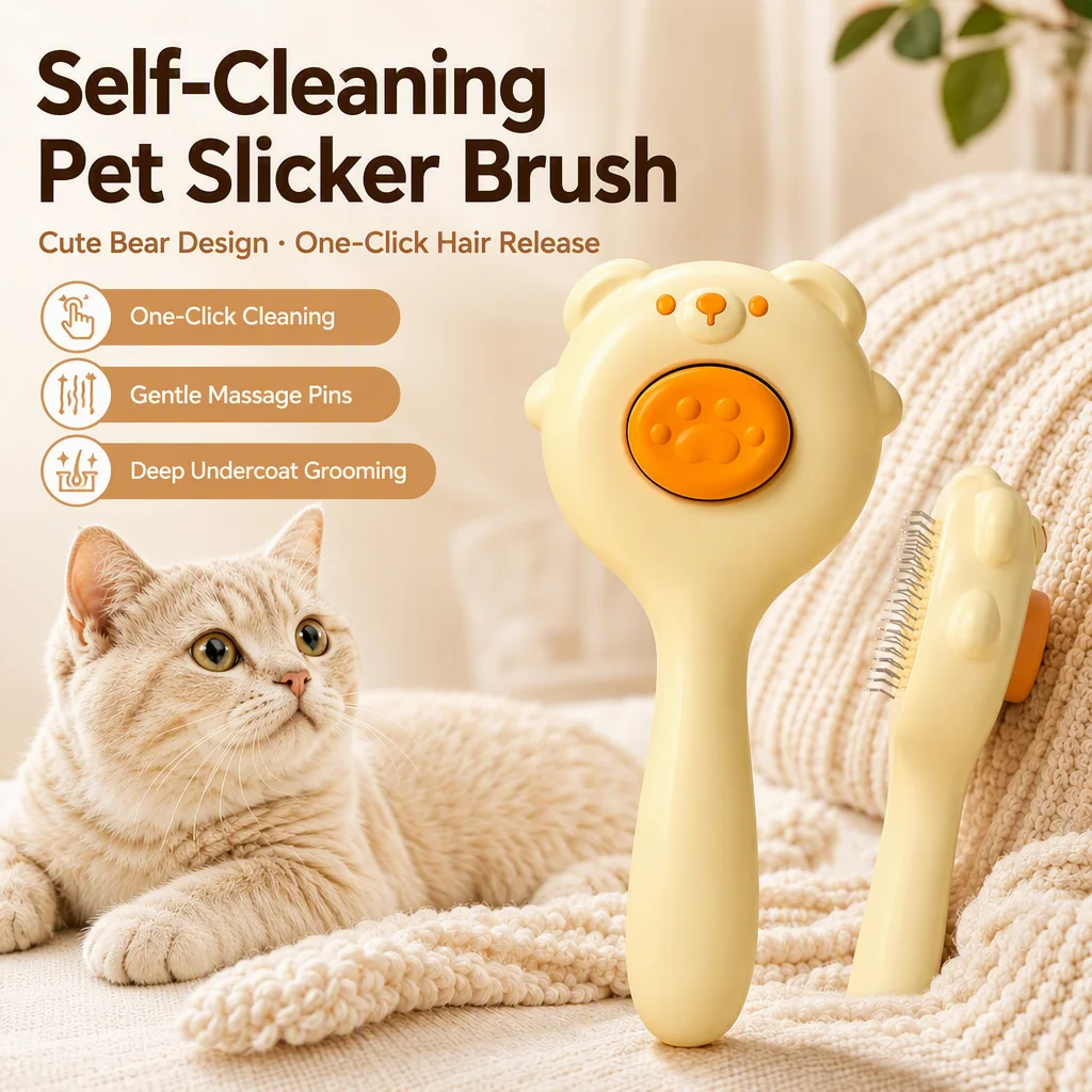 Slicker Brush Self Cleaning Pet Grooming - Spazzola autopulente per gatti, ideale per