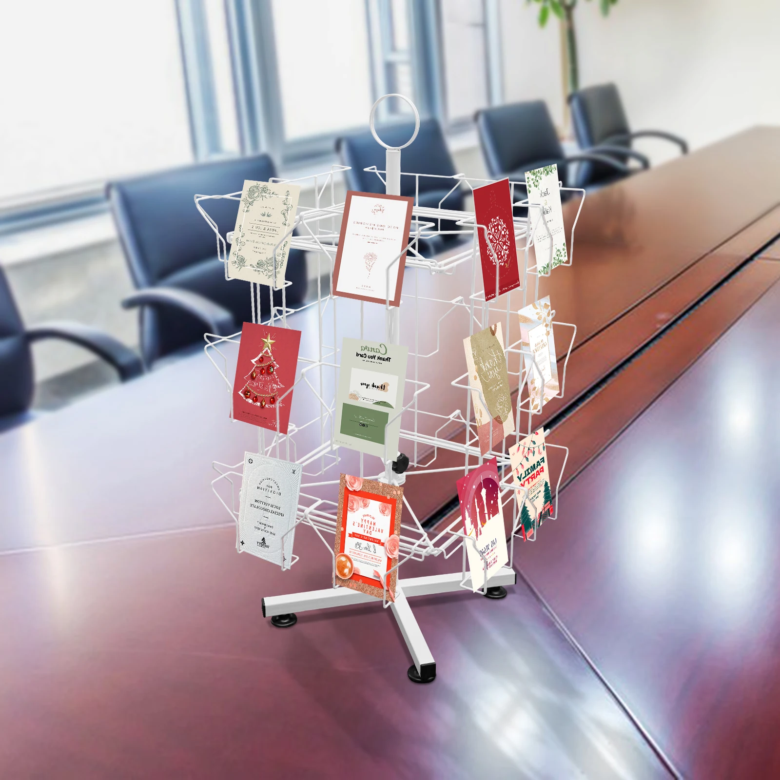 

White Cold-rolled Steel 71.1cm Three-layer Greeting Card Rack 24-position Fixed Display Rack Non-slip Bottom Card Display Rack