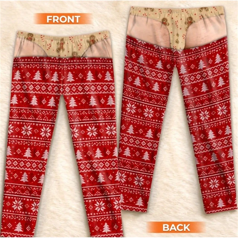 2026 New Men's Novelty Christmas Pajama Pants Festive Print Faux G-String Cutout Detail Wide-Leg Style Holiday Party Trousers