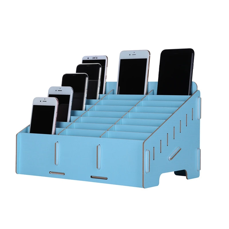 กล่องเก็บเดสก์ท็อปไม้24ช่องกล่องเก็บการจัดการโทรศัพท์มือถือกล่องเก็บตั้งโต๊ะสำนักงานแบบสร้างสรรค์การประชุม