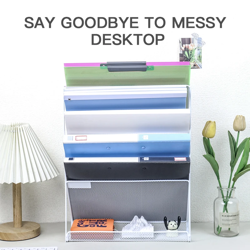 Wall file Organizer, File Rack Wall mounted mail organizer Magazine paper rack sorter for home office organization