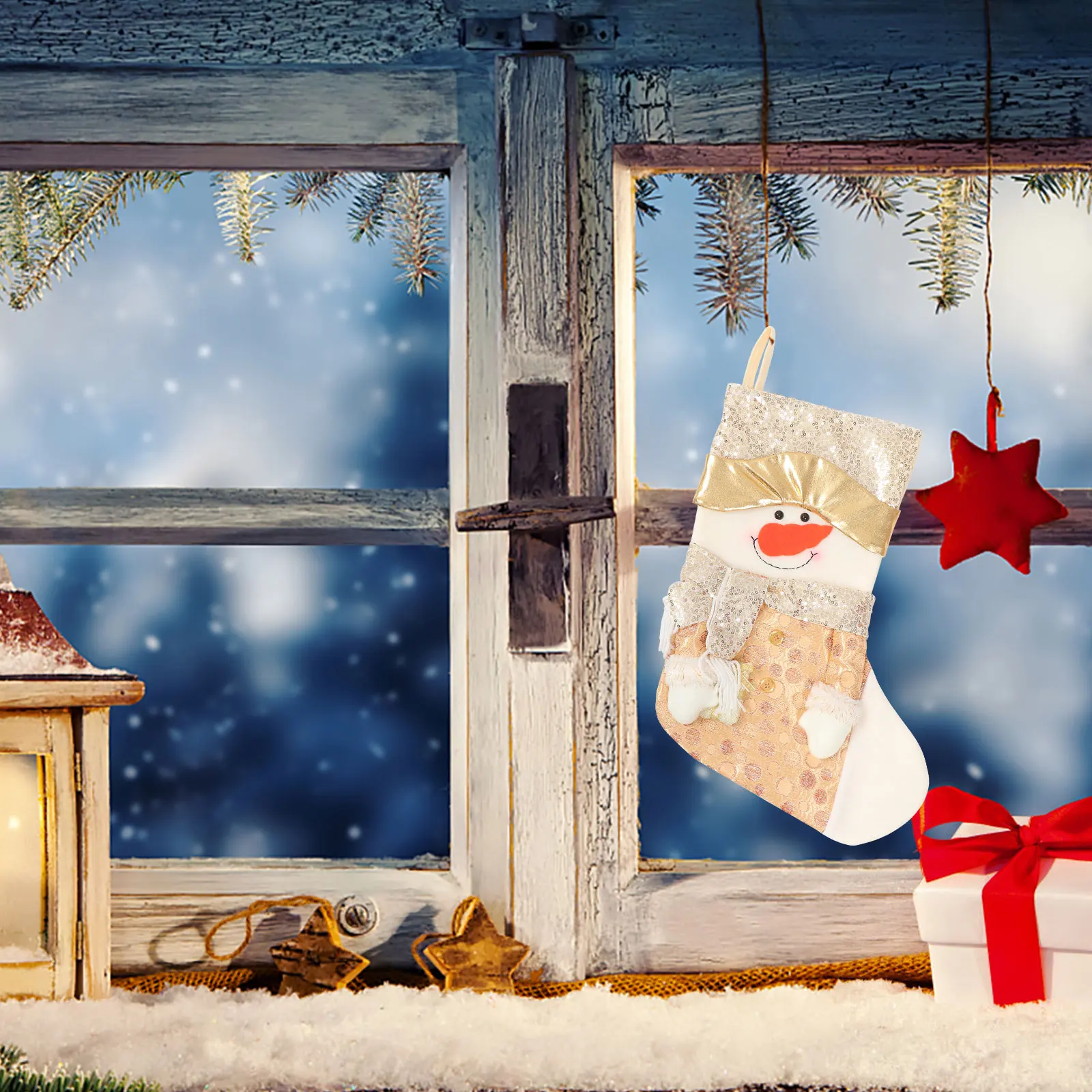 

1Pcs Christmas Stocking Hanging Decor Festive Bright Red Xmas Tree Pendant for Candy Gift Storage Large Capacity Decorative