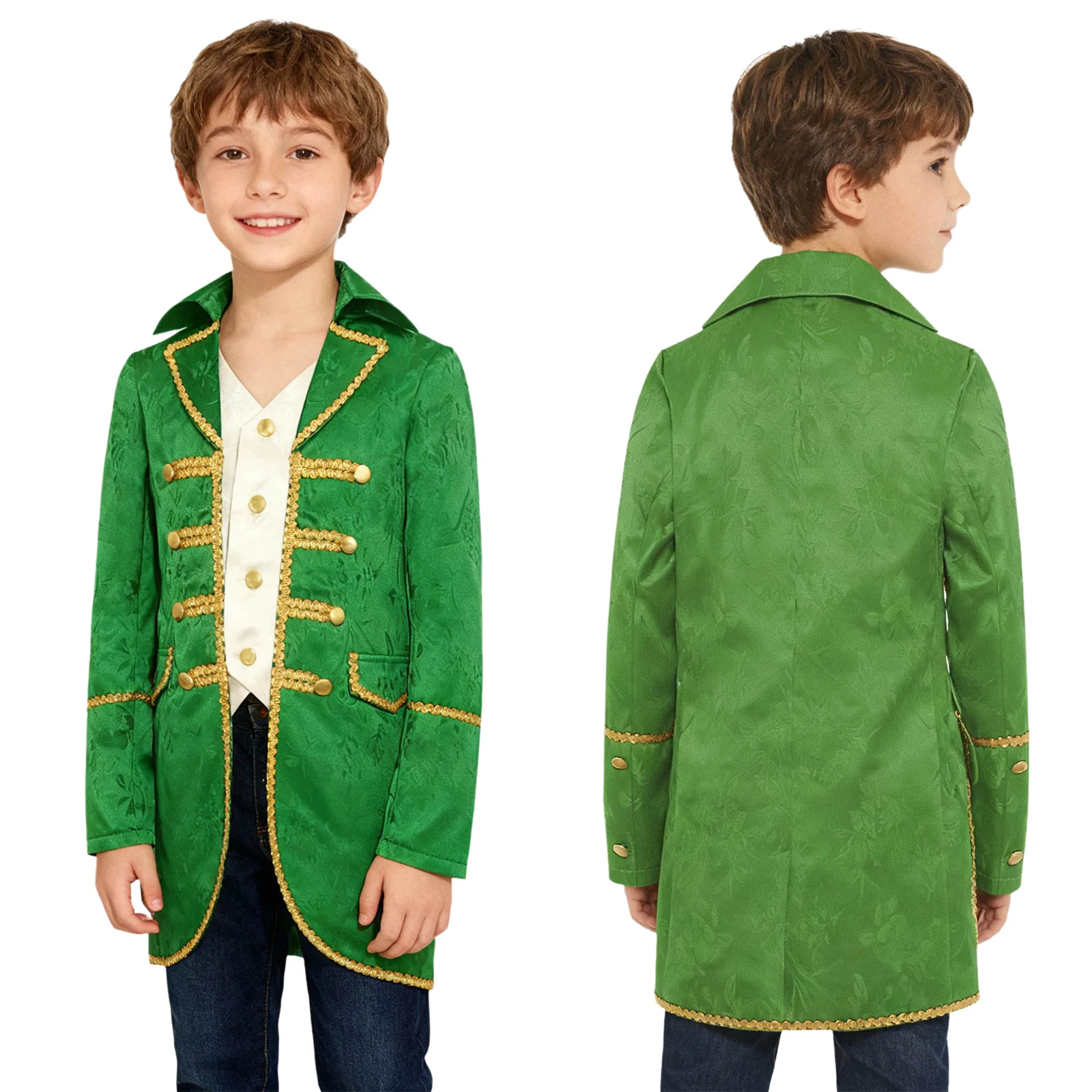 Jongens Middeleeuwse Victoriaanse Slipjas Halloween Steampunk Gotische Uniform Jas Lange Mouwen Goud Trimmen Nep 2-in-1 Jas Uitloper