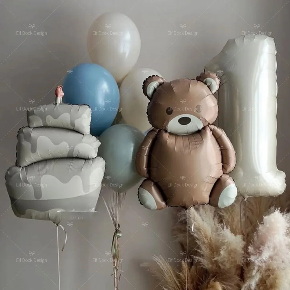 1 Set Niedlicher Braunbär Ballon Geburtstagstorte Zahlenballon-Set Cartoon-Tier Partydekoration Festival Taufzubehör Geschenke