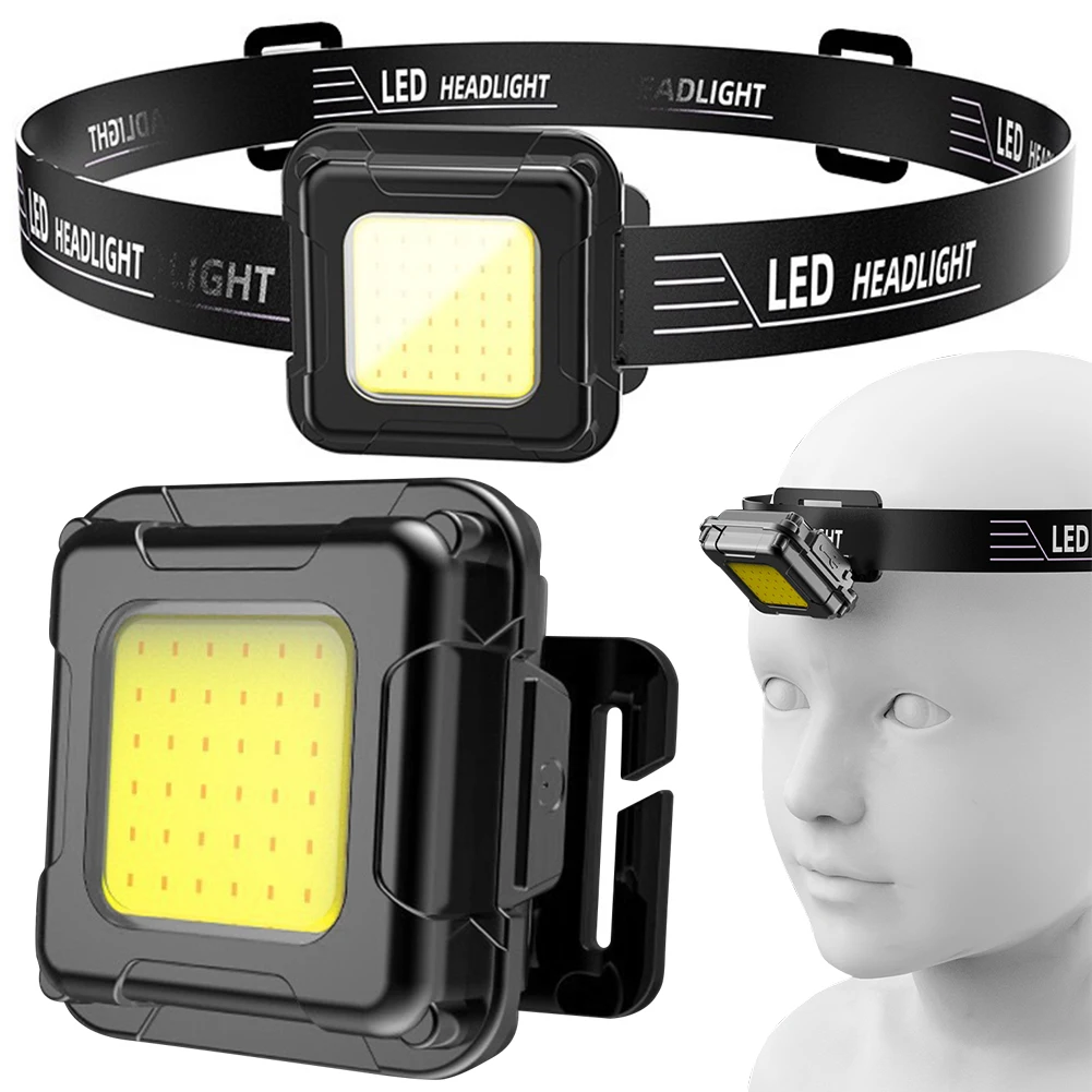 LED Headlamp Type C USB Charging Multifunctional Head Torch Adjustable Angle Mini COB LED Headlight for Camping Running Hiking