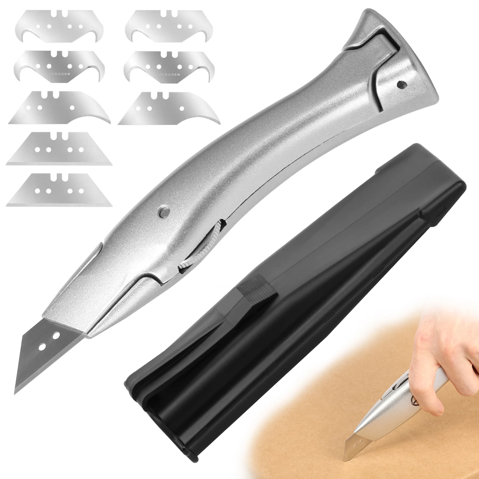 

Carpet Hook Blade Knife Ergonomic Trapezoidal Blade Utility Knife Carpet Cutter Tool with Protective Sheath for Craftman Cutting