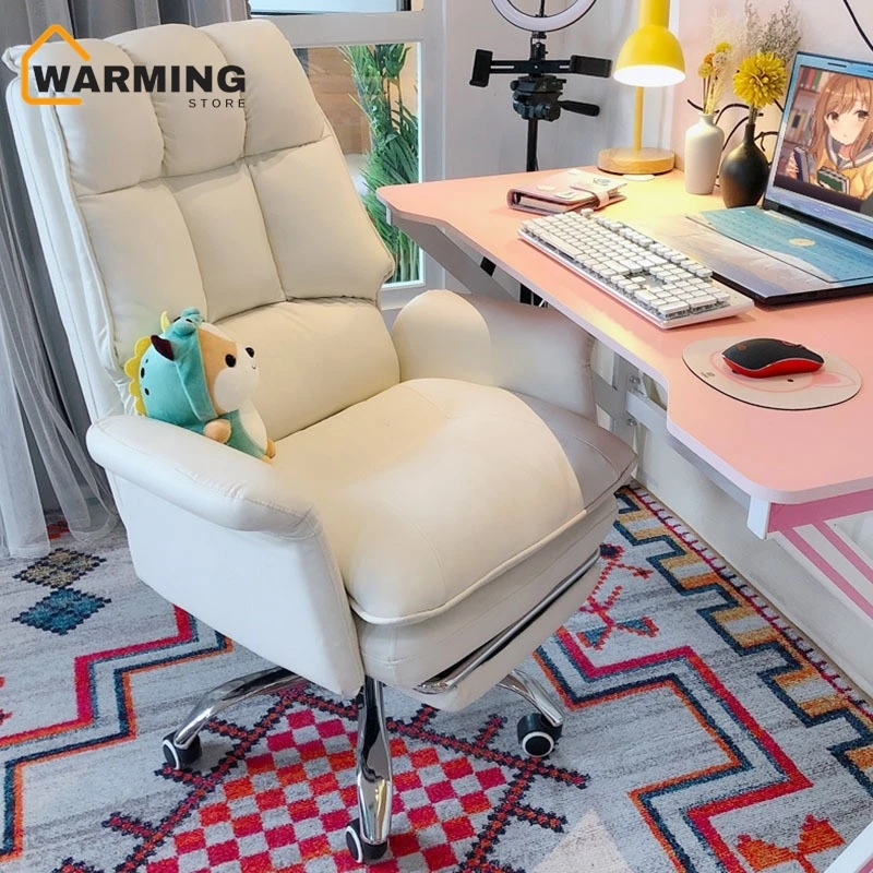 Warming Computer Chair Home Office Chair Comfortable Sedentary Lazy Sofa Chair Home Soft Waxy Back Can Lie Live E-sports Chair