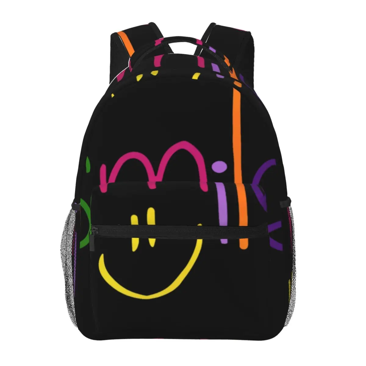 Lavender Aesthetic Backpack Center Smile Doodle Letters Cute Hand Lettering Green Pink Orange Purple Fashion Daypack for College