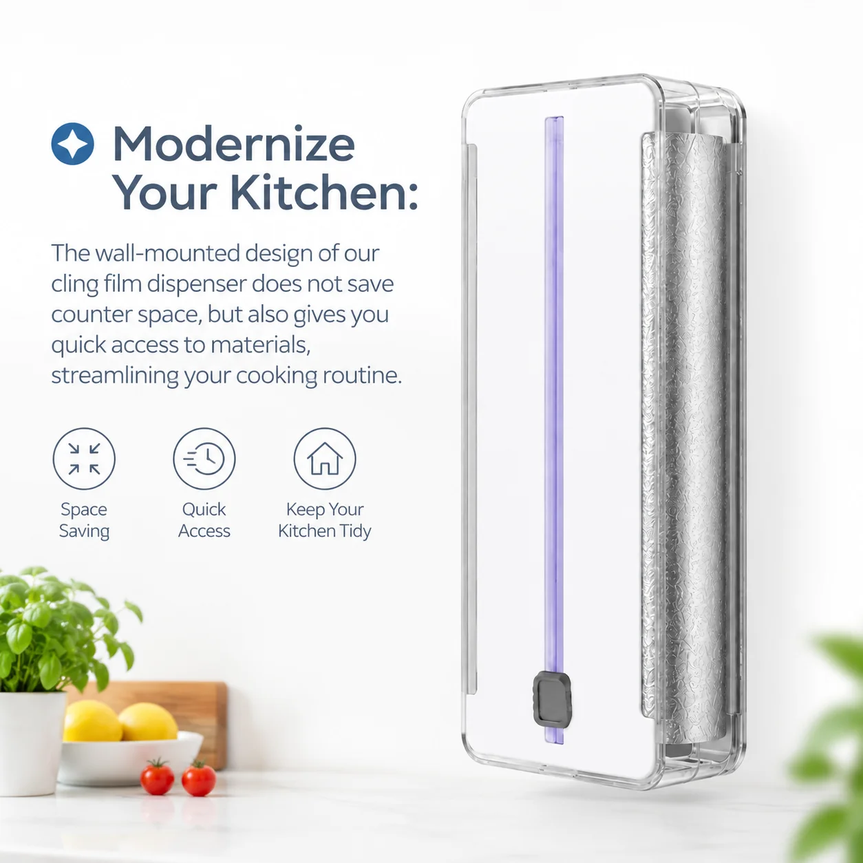 Food Film Dispenser Plastic Wrap Dispenser with Cutter Storage Box Aluminum Foil Stretch Film Cutter Storage Holder Organizer