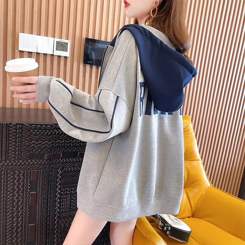 LooseCasual Casual Sweatshirts Cardigan Female New Korean Autumn Winter Patchwork Hoodies Coat Women Clothing All-match Top Tee