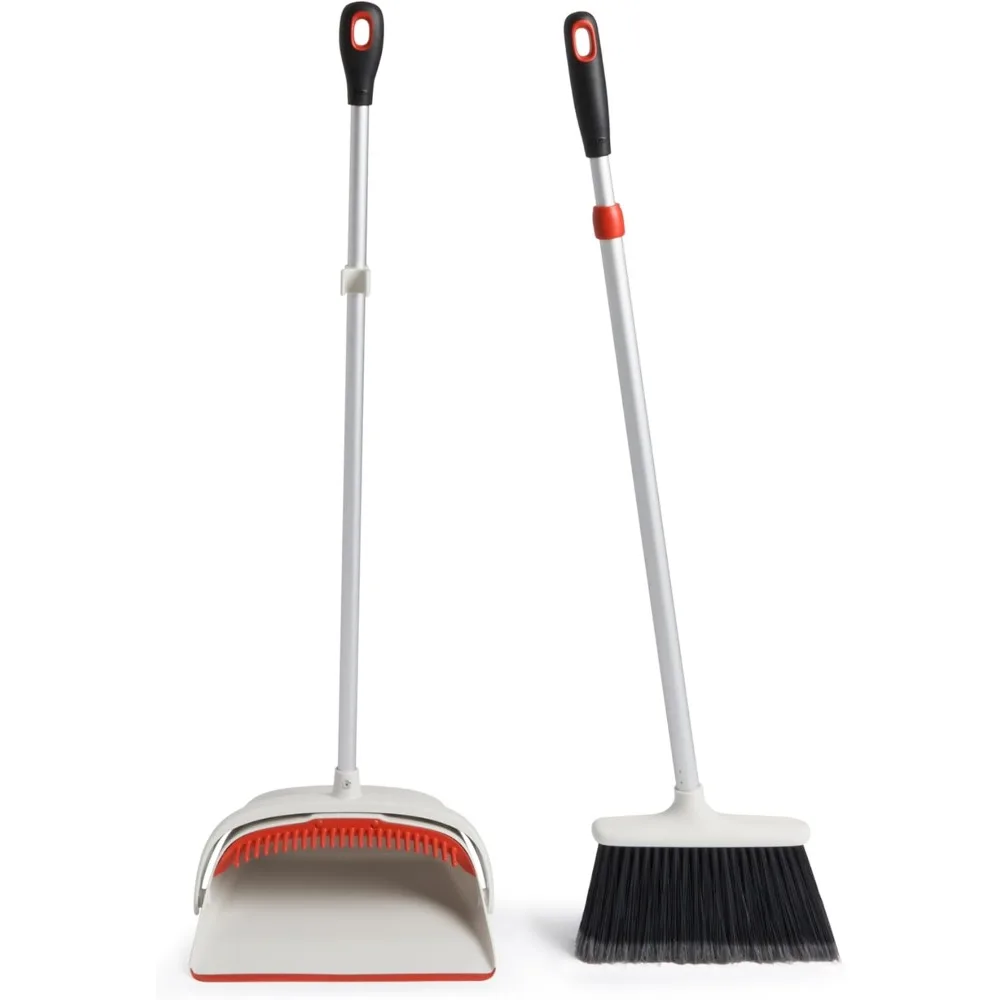 

Large Upright Broom and Dustpan Set Off White Adjustable Height