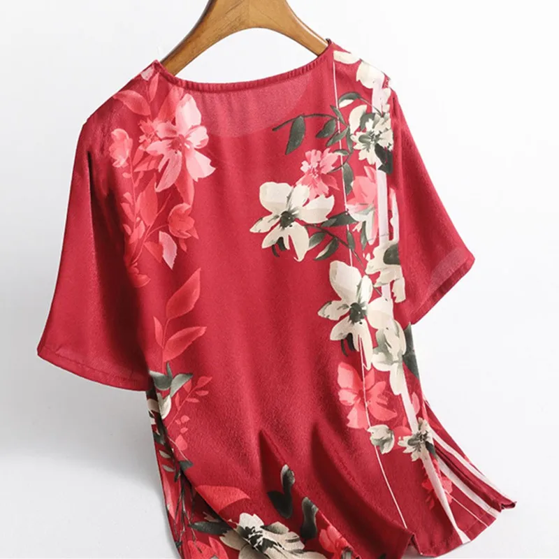 Fashion T Shirt Ladies Summer Thin Sleeve Loose Floral Printed Floral T-Shirt Loose Casual Plus Size 4XL