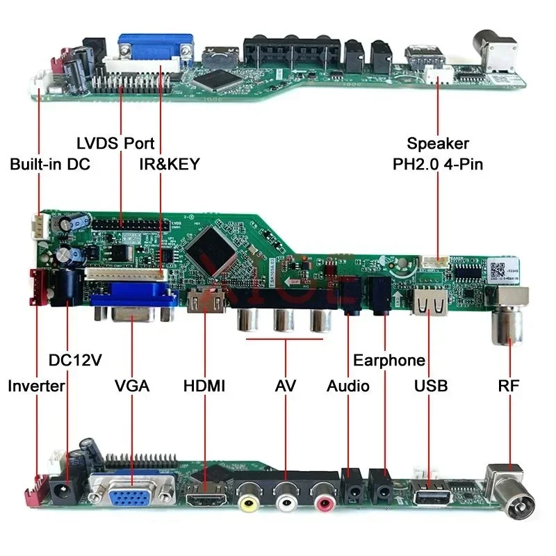 For HT156WX1 M156B1 M156XW01 TMS156WX1 Driver Board AV+HDMI+VGA+IR+USB TV Analog DIY Kit LCD Display 30-Pin LVDS 1366*768 2CCFL