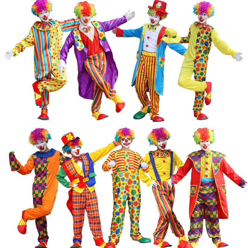بدلات الجوكر التأثيرية للرجال والكبار أزياء المهرج المضحكة أداء الساحر ملابس تنكرية فقط ملابس بدون دعامة شعر مستعار/قناع/أحذية #1