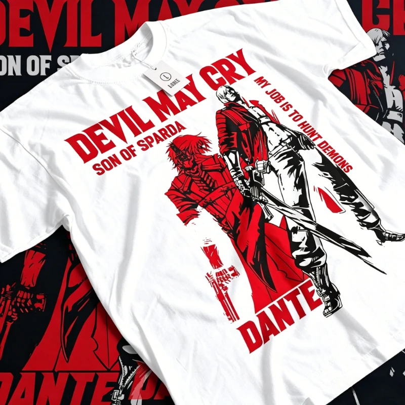 Devil May Cry Dante Graphic T-shirt Vintage Washed Game Merch Harajuku Unisex Oversized Crew Neck Cotton Short Sleeve Tee Tops