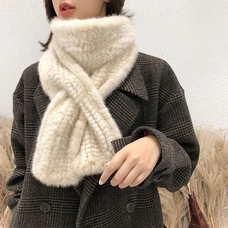 New Winter Mink Wool Woven Long Scarf Korean Edition Fashion Solid Color Thickened Outdoor Warmth Women\'s High End Shawl