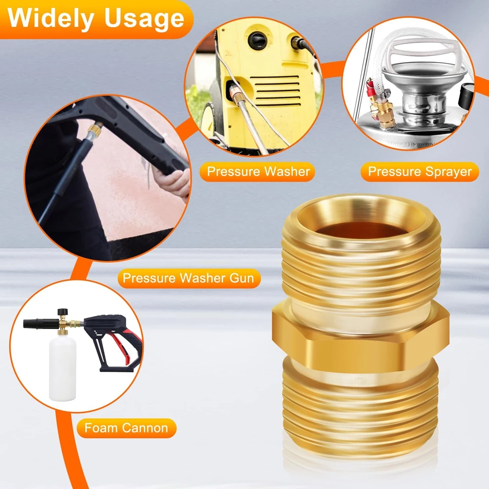 High Pressure Washer Hose Extension Connector Brass Metric M22 15mm Female Thread to M22 14mm Male Fitting Hose Coupler Adaptor