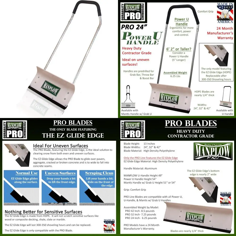 مقبض طاقة مقاس 24 بوصة، أداة دفع ثلج مطورة لإزالة الثلوج الاحترافية