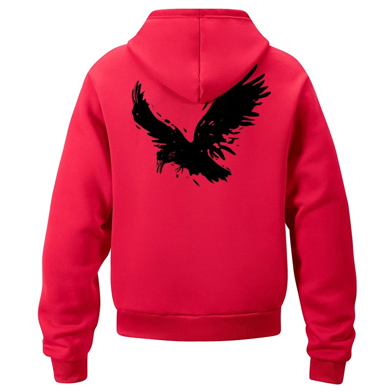 

Спортивная спортивная толстовка с принтом вороны для мужчин, весенне-осенний теплый уютный пуловер, топы, толстовка с капюшоном и длинными рукавами, с карманом Kanga
