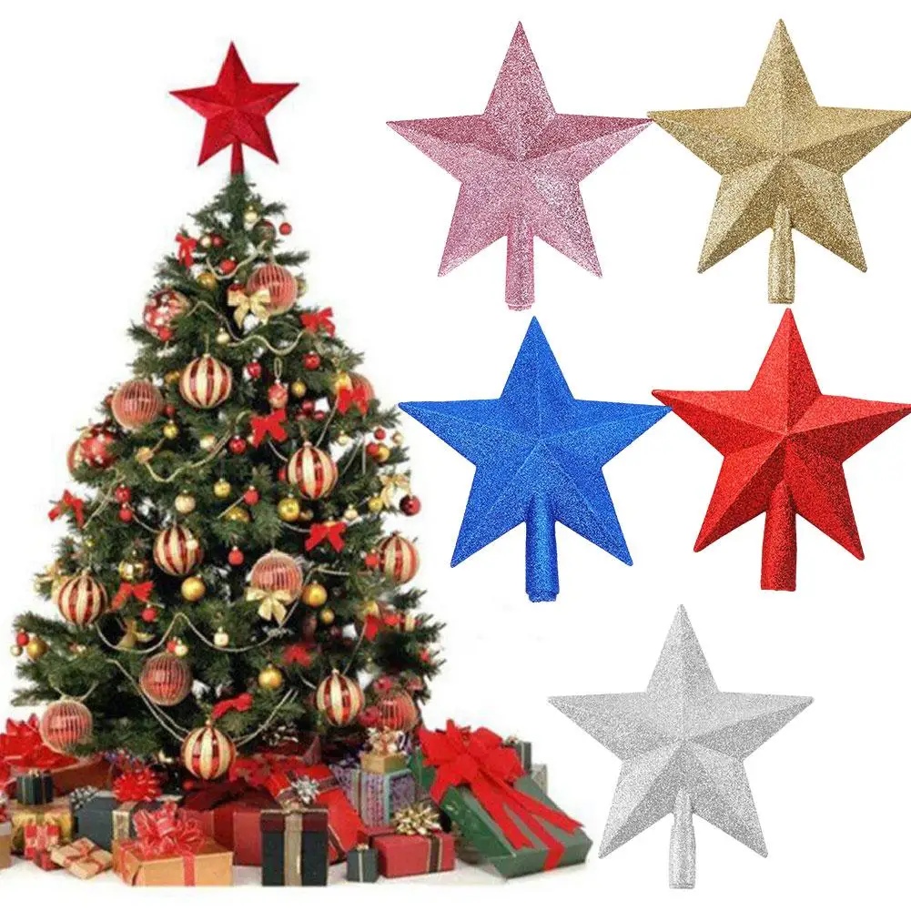 20CM Christmas Tree Top Star Decoration Pendant Christmas Five-pointed Three-dimensional Powder Top Gold Tree Star Q6H3