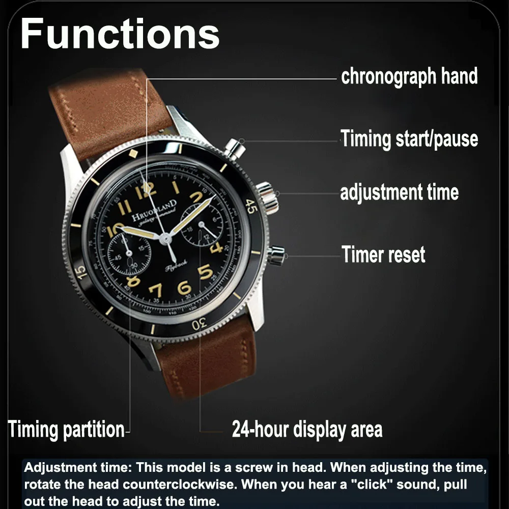 Hruodland 40.5 مللي متر ساعة يد كوارتز رجالية VK64 ريترو كرونوغراف الياقوت ساعات من الفولاذ المقاوم للصدأ الذكور مقاوم للماء reloj hombre