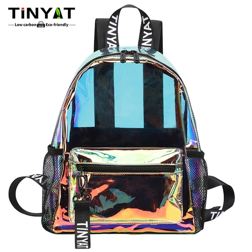 Imagen 2 del producto TINYAT Mochilas transparentes de PVC para mujer, elegante bolso escolar resistente al agua para festivales de música, bolso ita para una fácil inspección durante viajar