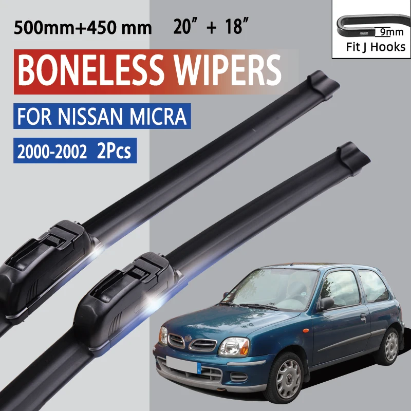 For Nissan Micra K11 2000-2002 Car Windshield Wiper U-type Soft Rubber Frameless Bracketless Car Wipers 20